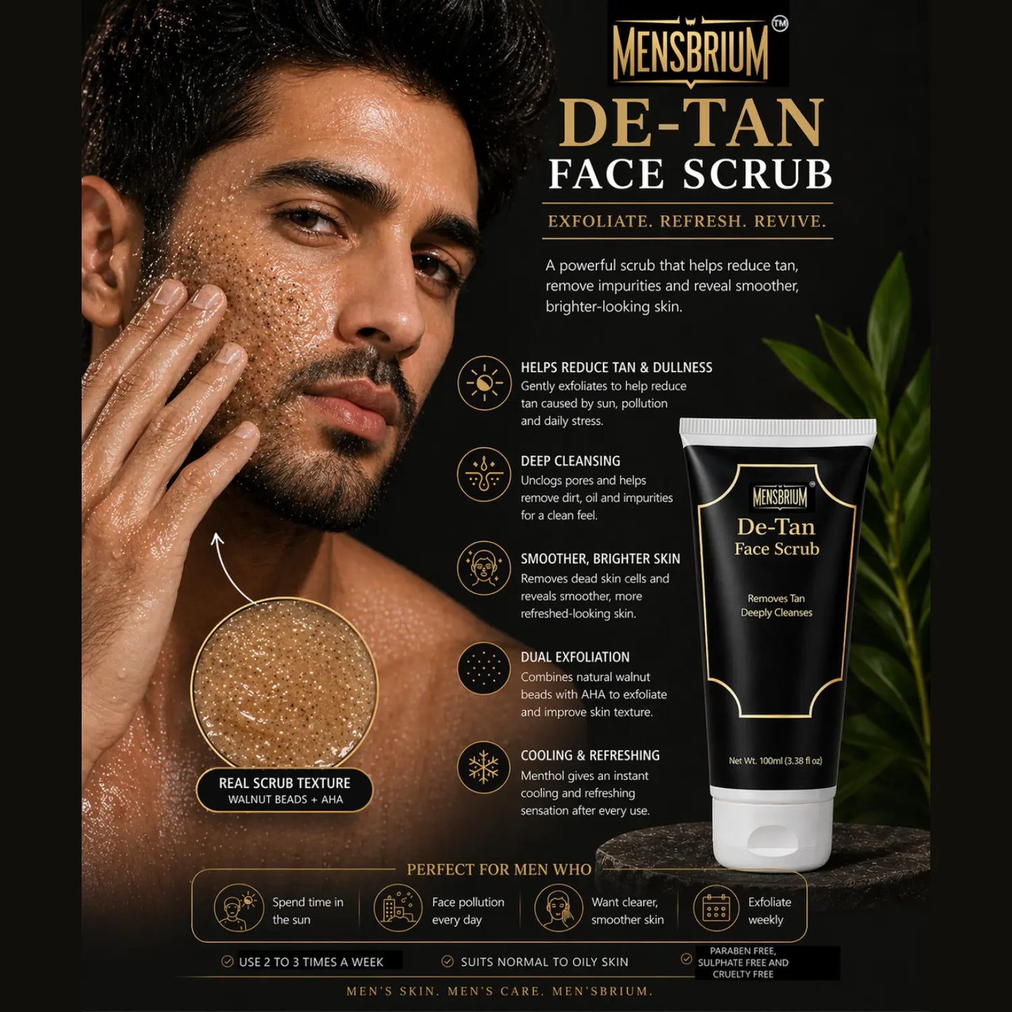 De-Tan Face Scrub For Men | Remove Tan Deeply Cleanses
