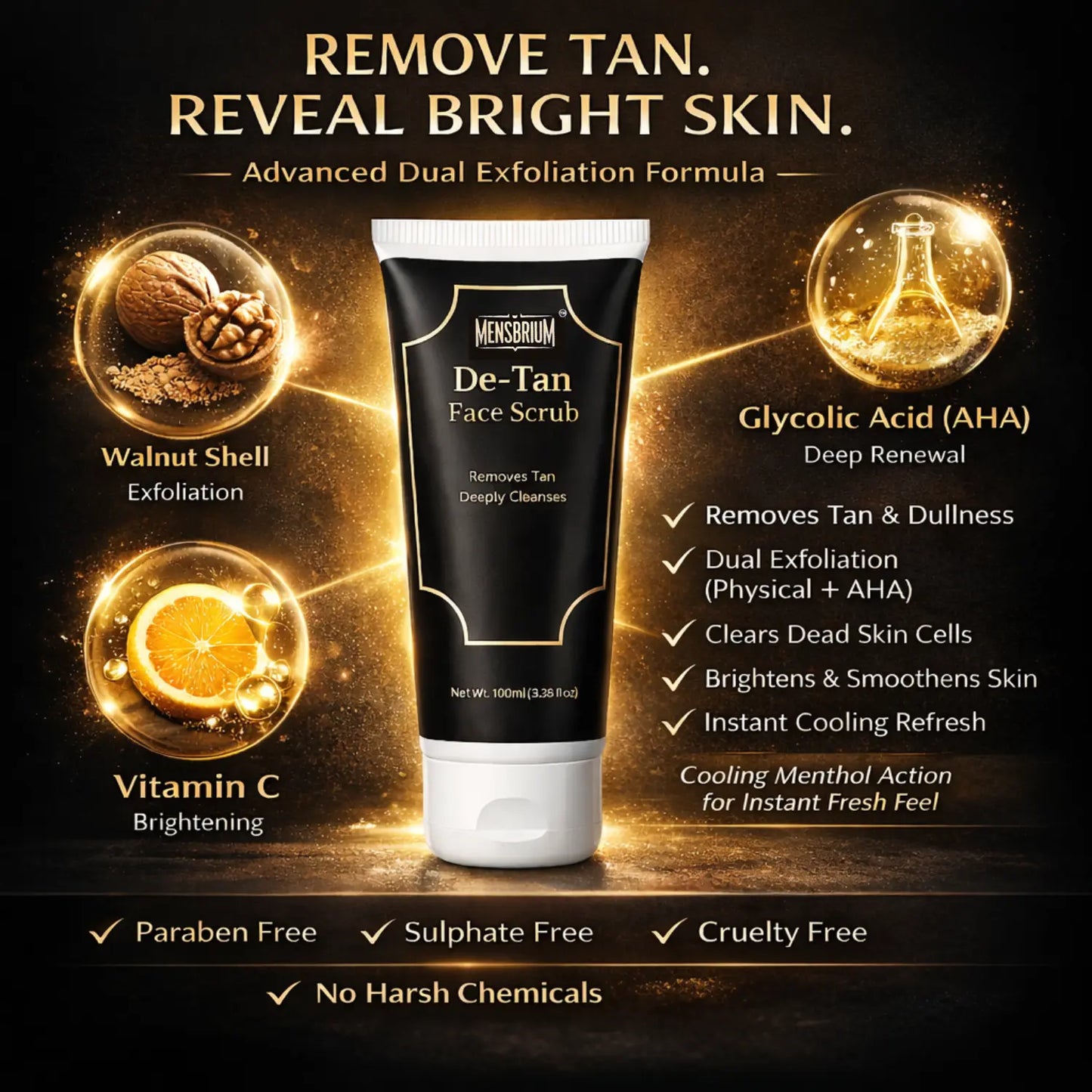 De-Tan Face Scrub For Men | Remove Tan Deeply Cleanses