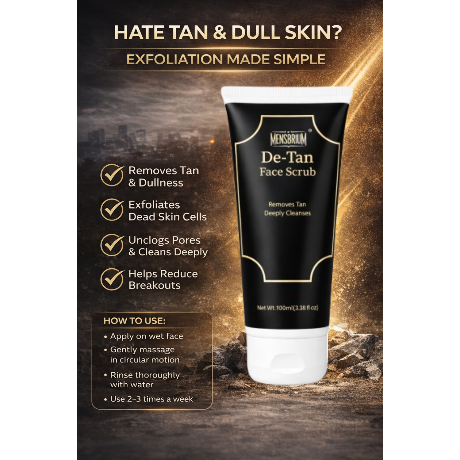 Mensbrium De Tan Scrub Hate Tan And Dull Skin Infographic image Image
