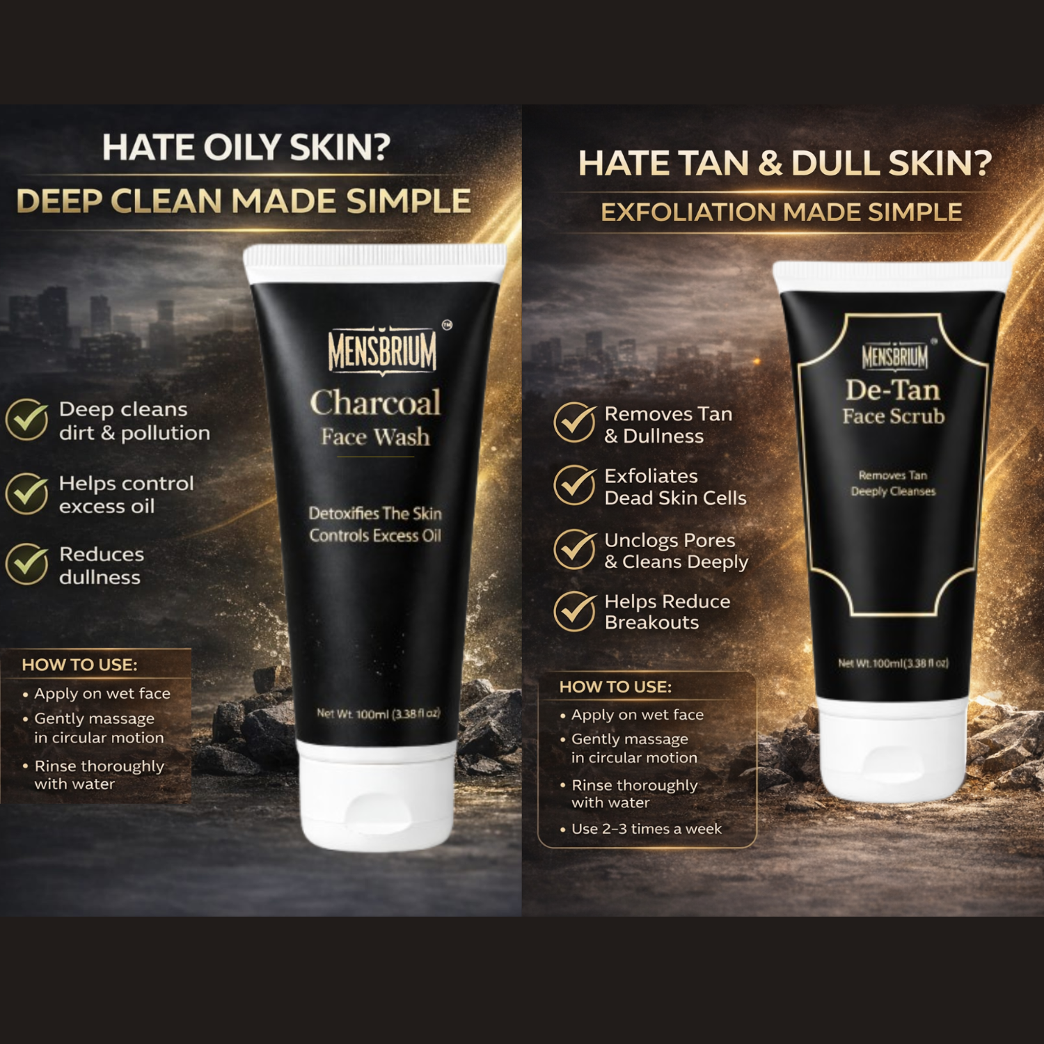 Mensbrium facewash and scrub combo how to use image