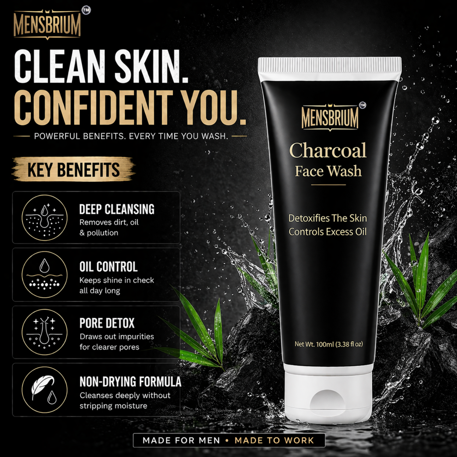 Mensbrium charcoal facewash with key benefits listing image 3 (4)