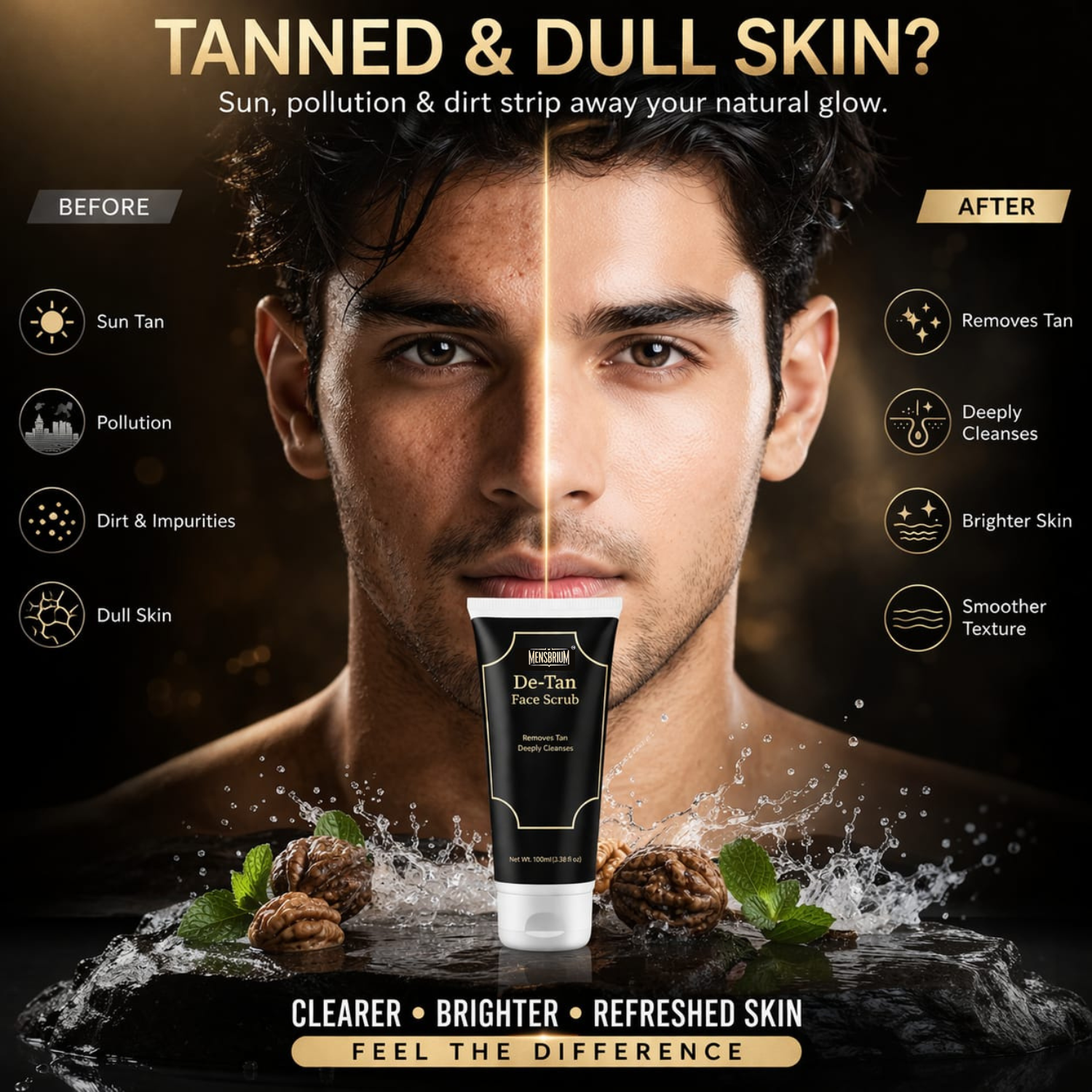 Mensbrium de tan face scrub tanned and dull skin image with ai model